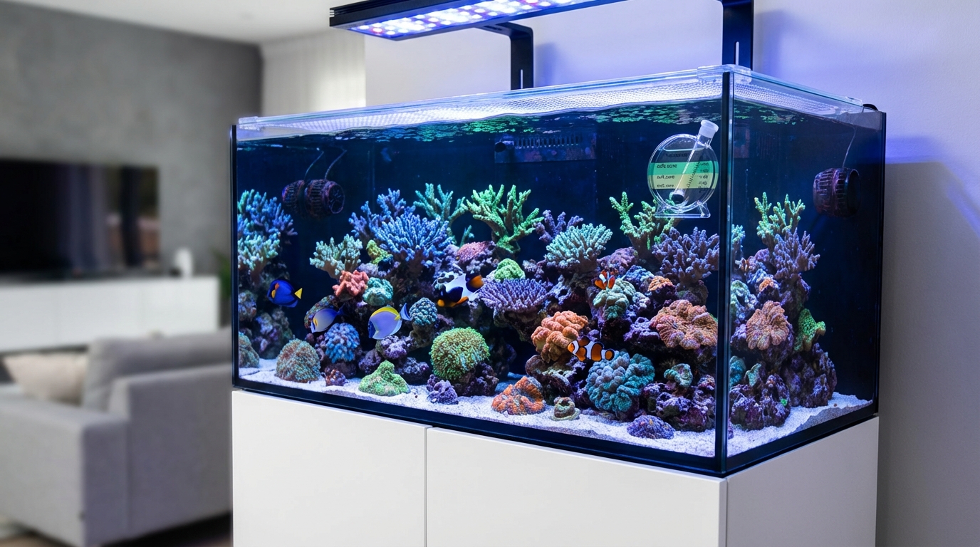 What is the ideal salinity range for a reef tank?
