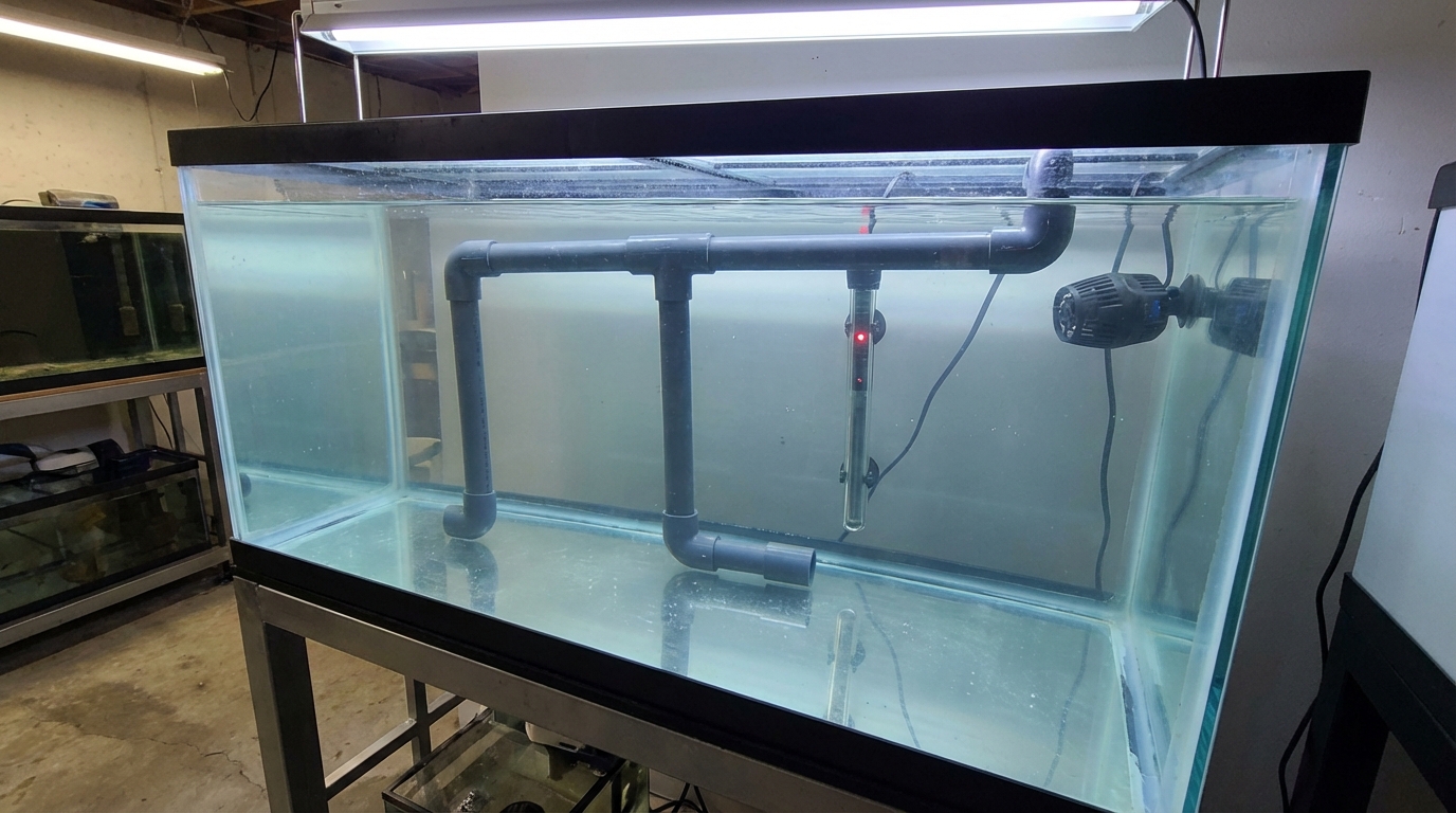 Beginner marine fish quarantine tank with PVC shelters