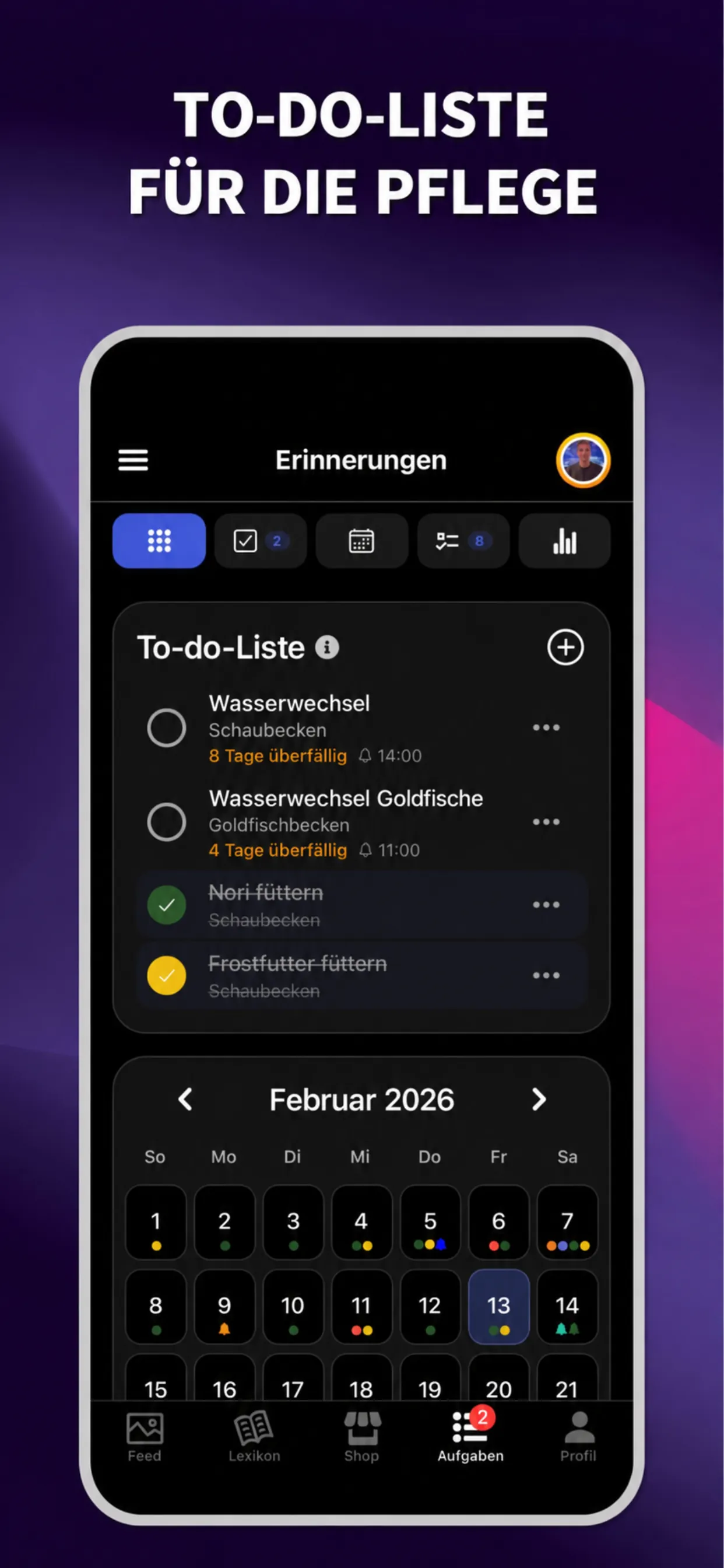 ReefBay App: To-do-Liste für die Pflege