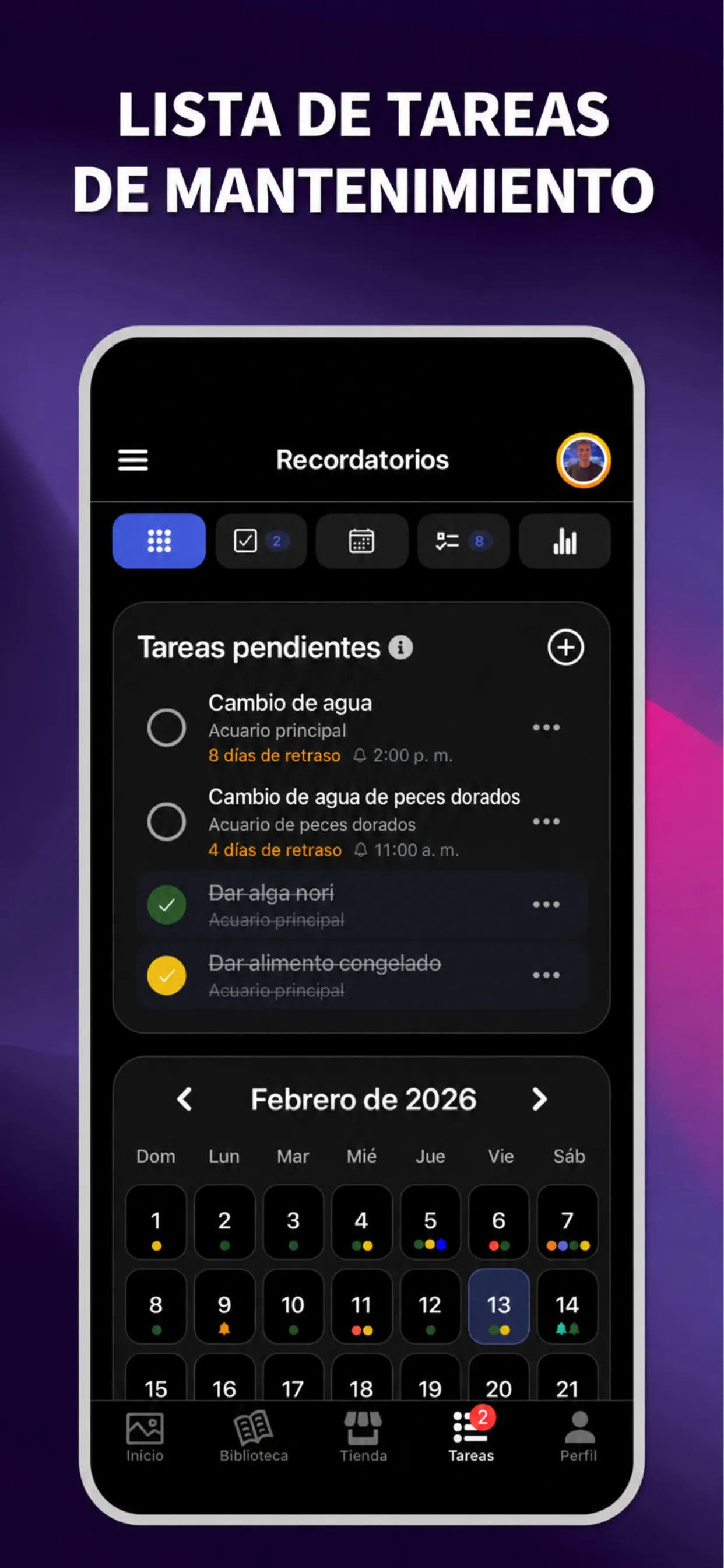 App ReefBay: lista de tareas de mantenimiento