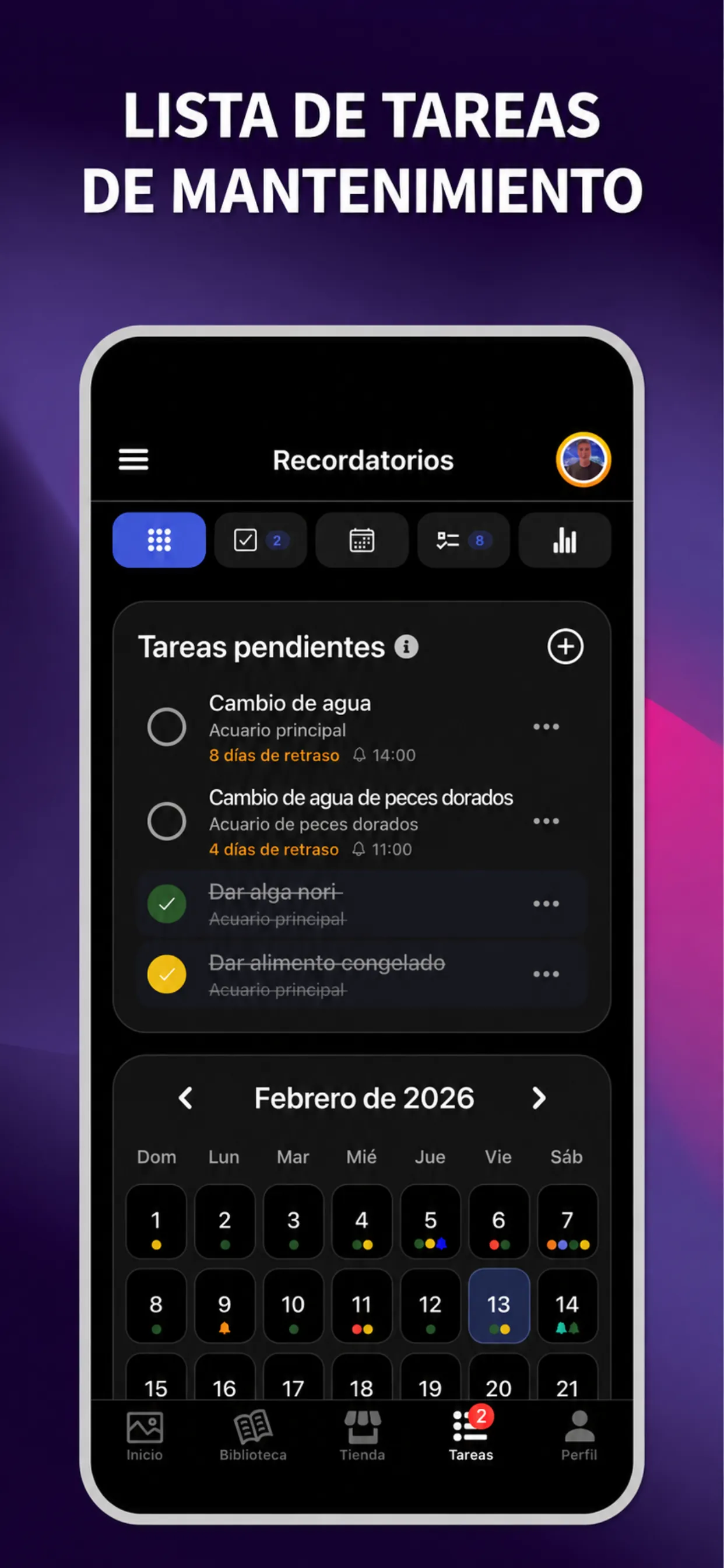 App ReefBay: lista de tareas de mantenimiento