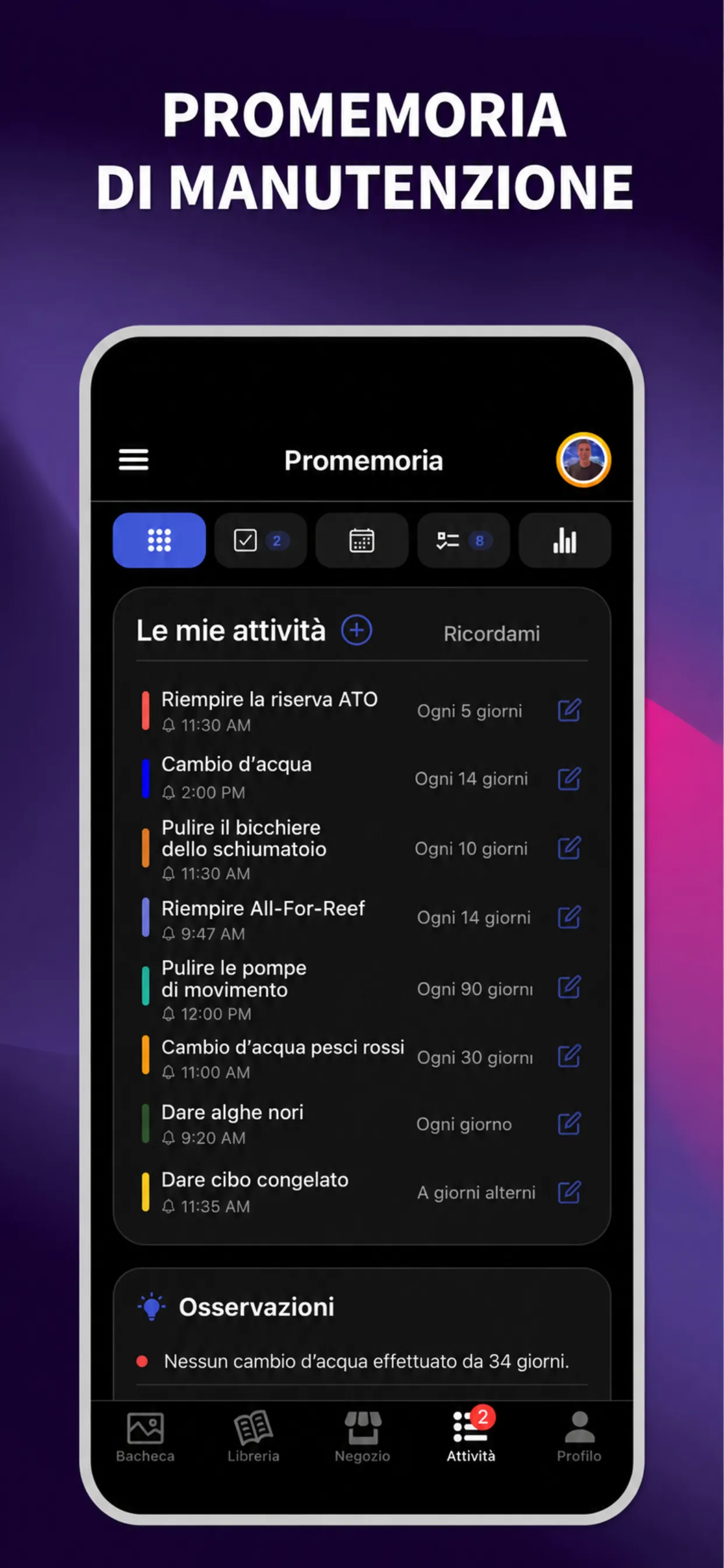 App ReefBay: promemoria di manutenzione