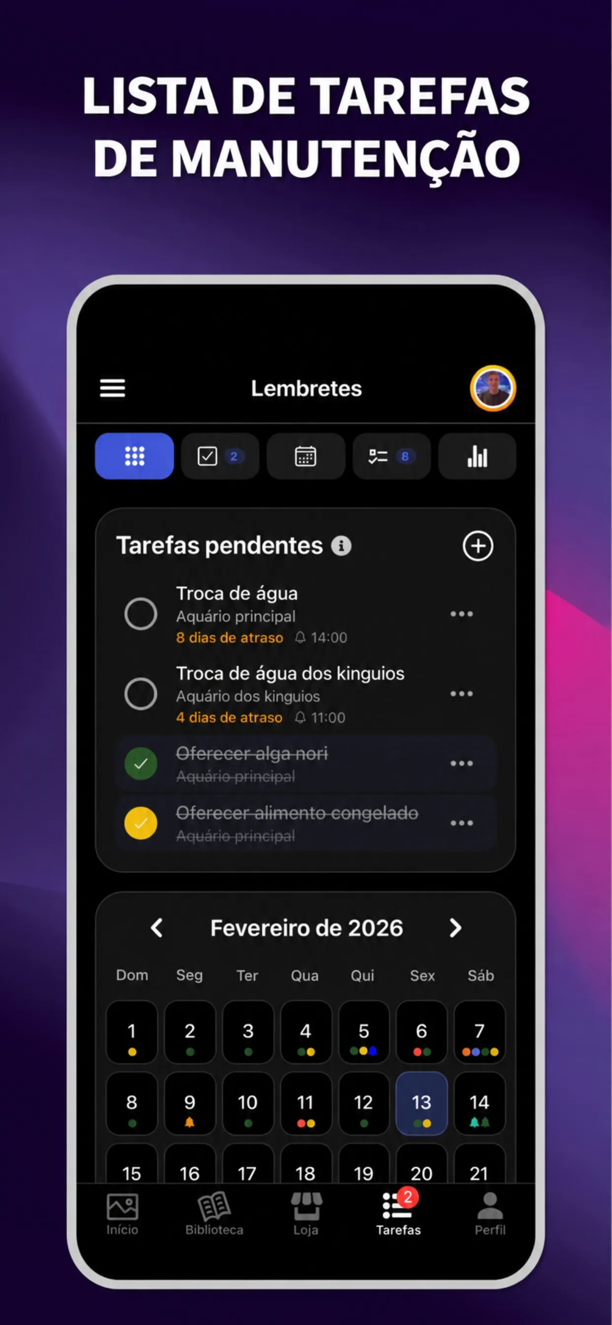 App ReefBay: lista de tarefas de manutenção