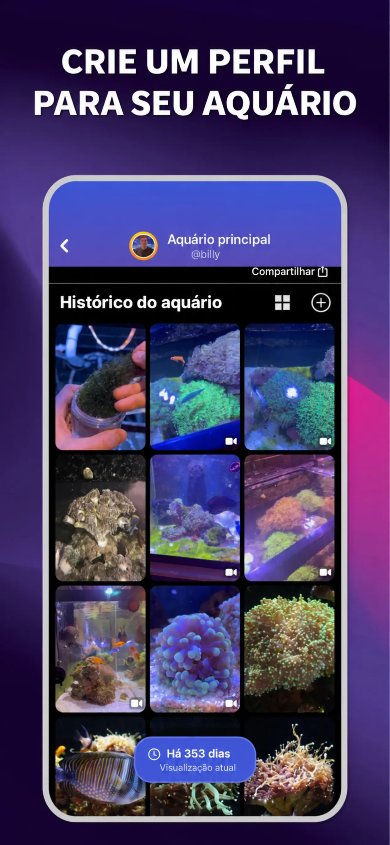 App ReefBay: perfil do seu aquário